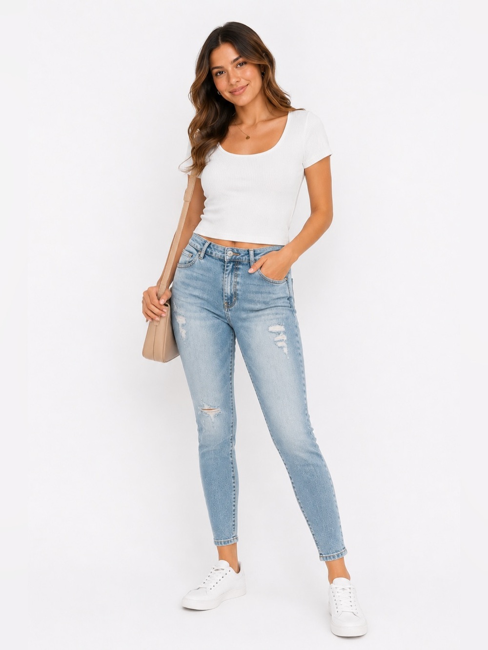 Jennifer Lopez Light Blue Distressed High-Rise Skinny Jeans size 12 82% cotton